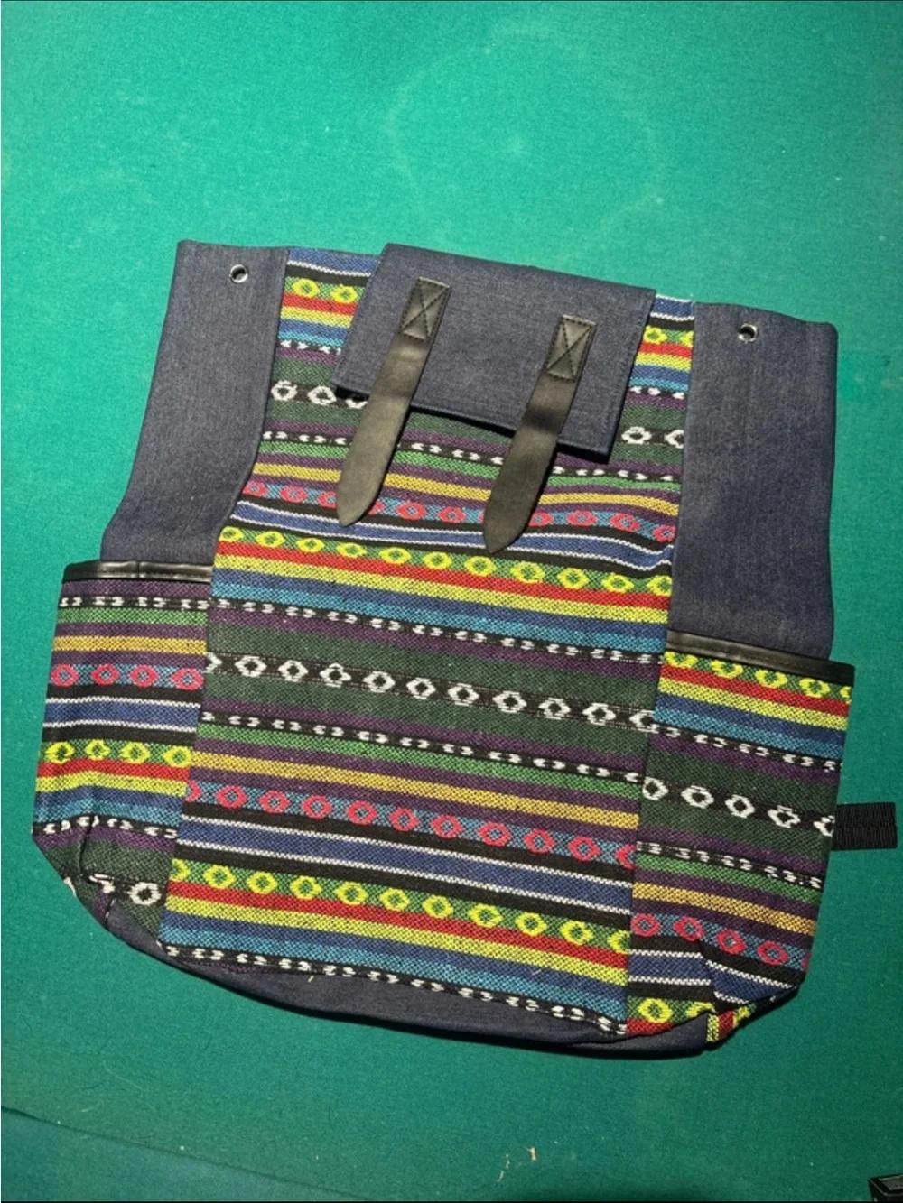 Striped Multicolor Canvas Backpack with Blue Accents